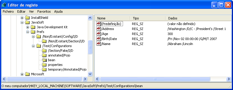 ScreenShot of the registry with the Java Preferences API nodes
